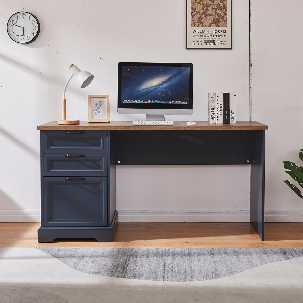 Haooyeah Office Computer Desk with 3 Drawers, Built-in Power Outlet, USB & Type-C Fast Charging, Wooden Writing Desk for Home Office