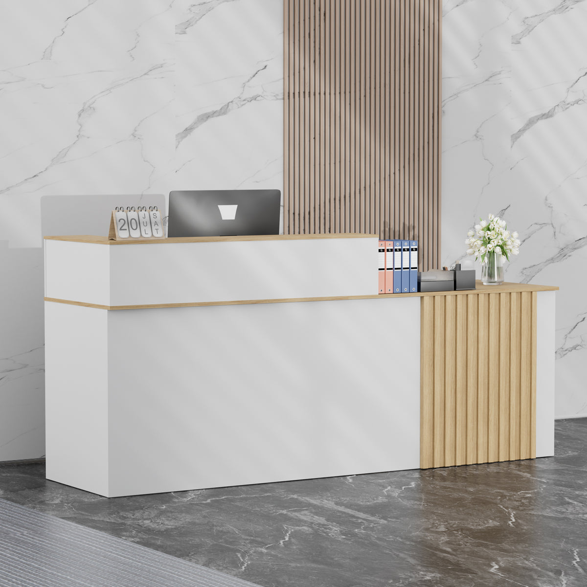 Haooyeah 78.7" Reception Desk, Modern Office Reception Table with Storage