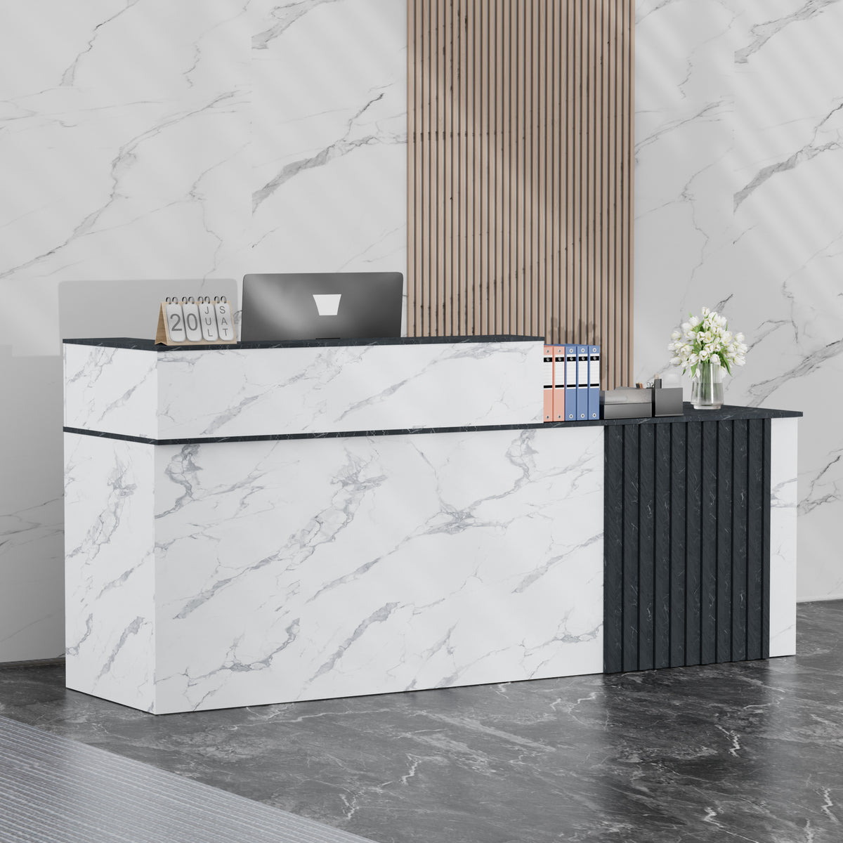 Haooyeah 78.7" Reception Desk, Modern Office Reception Table with Storage