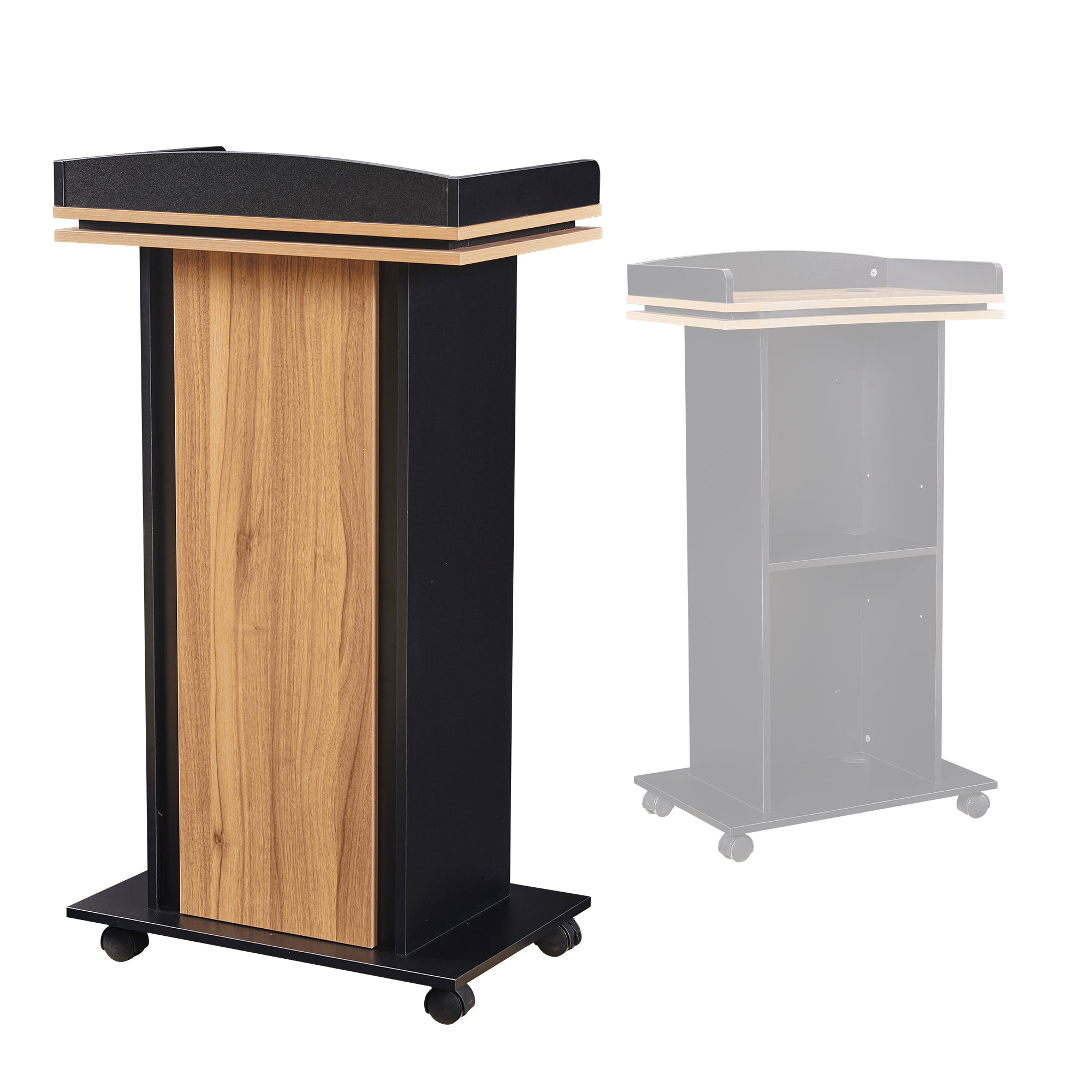 Haooyeah Mobile Lectern with Wheels, Adjustable Shelf, Cable Hole, Classroom Conference, Walnut Black