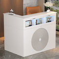 Haooyeah L‑Shaped Reception Desk with Integrated Display Cabinet, Power Outlet & Built‑in Storage