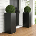 Set of 2 Tall Metal Planter Box for Outdoor Plants,14" L x 14" W x 30" H Heavy Duty Tall Outdoor Planter with Removable Insert Shelf for Porch, Patio, Backyard| Modern Décor|Built-in Drainage