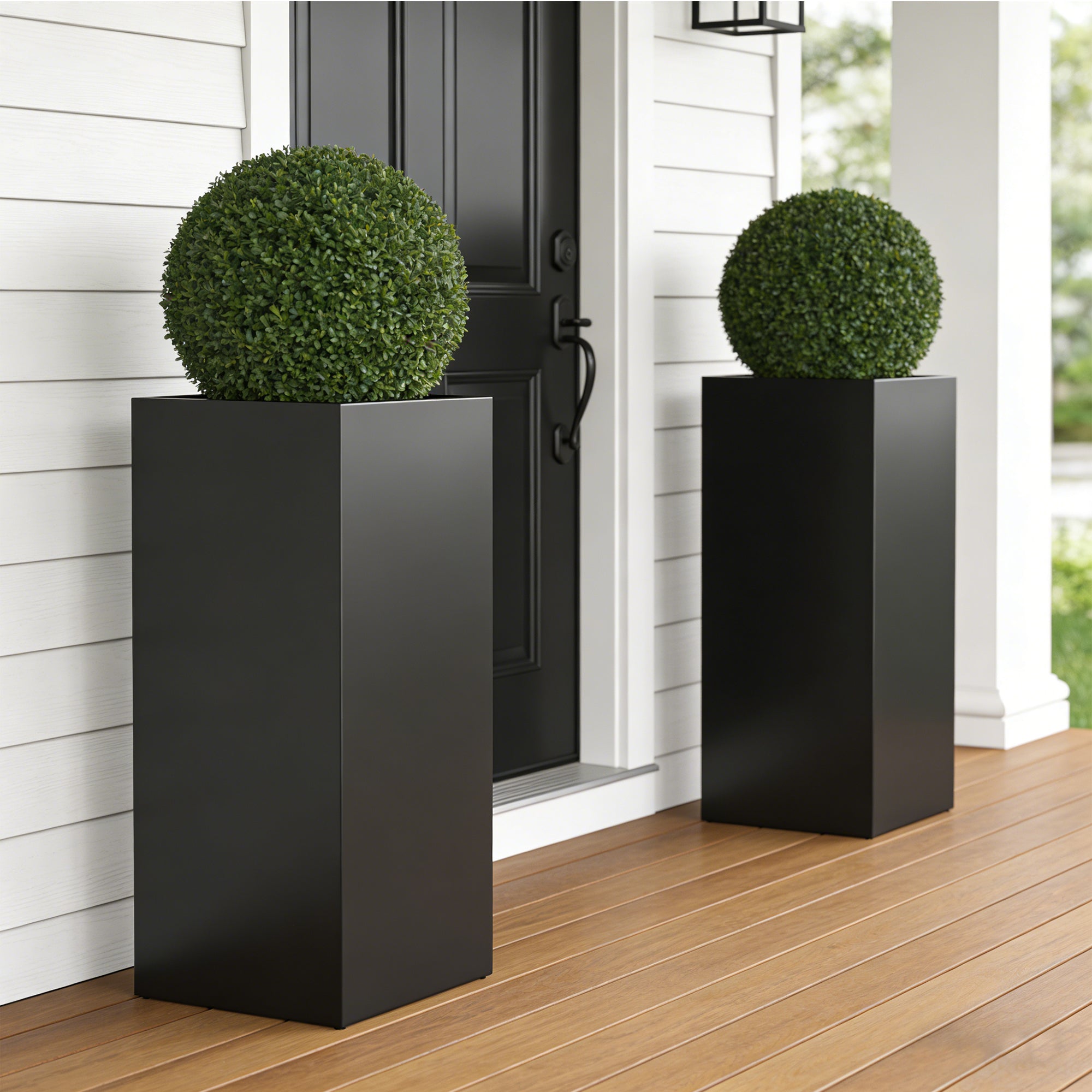 Set of 2 Tall Metal Planter Box for Outdoor Plants,14" L x 14" W x 30" H Heavy Duty Tall Outdoor Planter with Removable Insert Shelf for Porch, Patio, Backyard| Modern Décor|Built-in Drainage