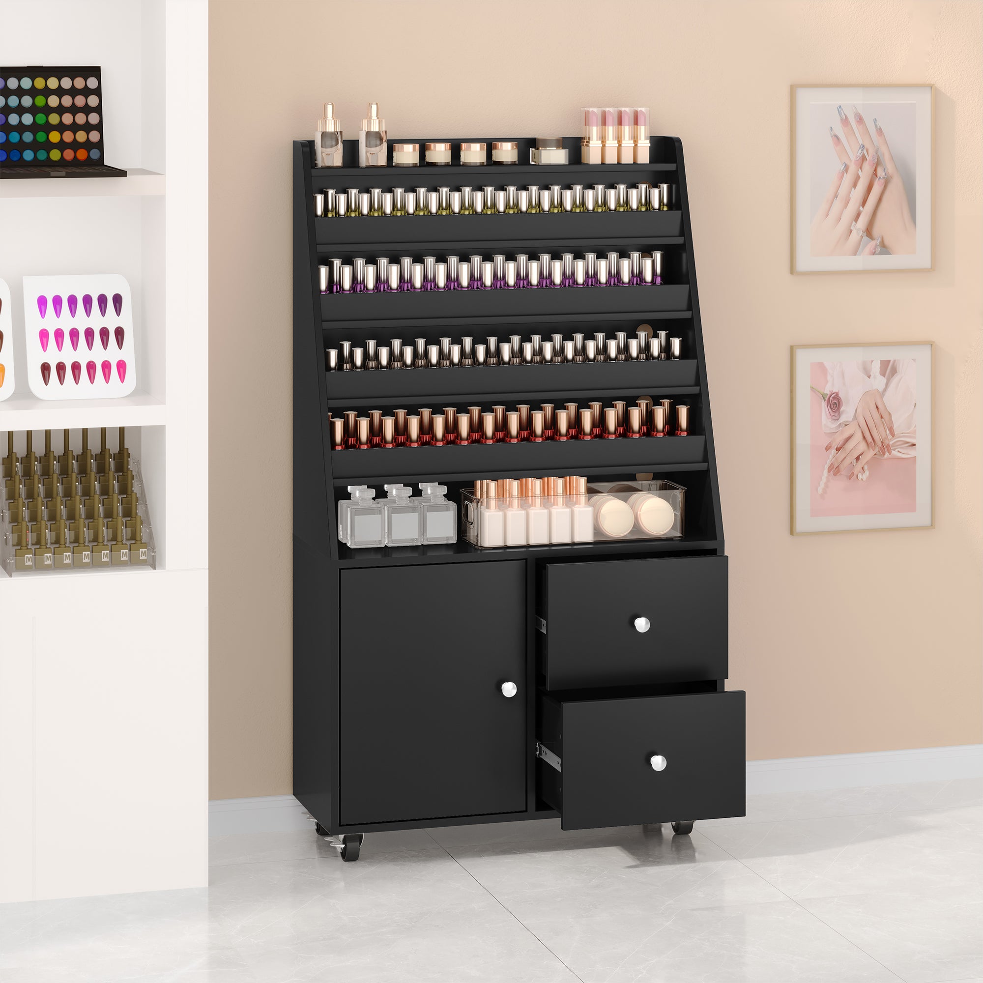 Haooyeah 6-Tier Nail Polish Storage Cabinet with RGB Light Drawers Mobile Organizer White