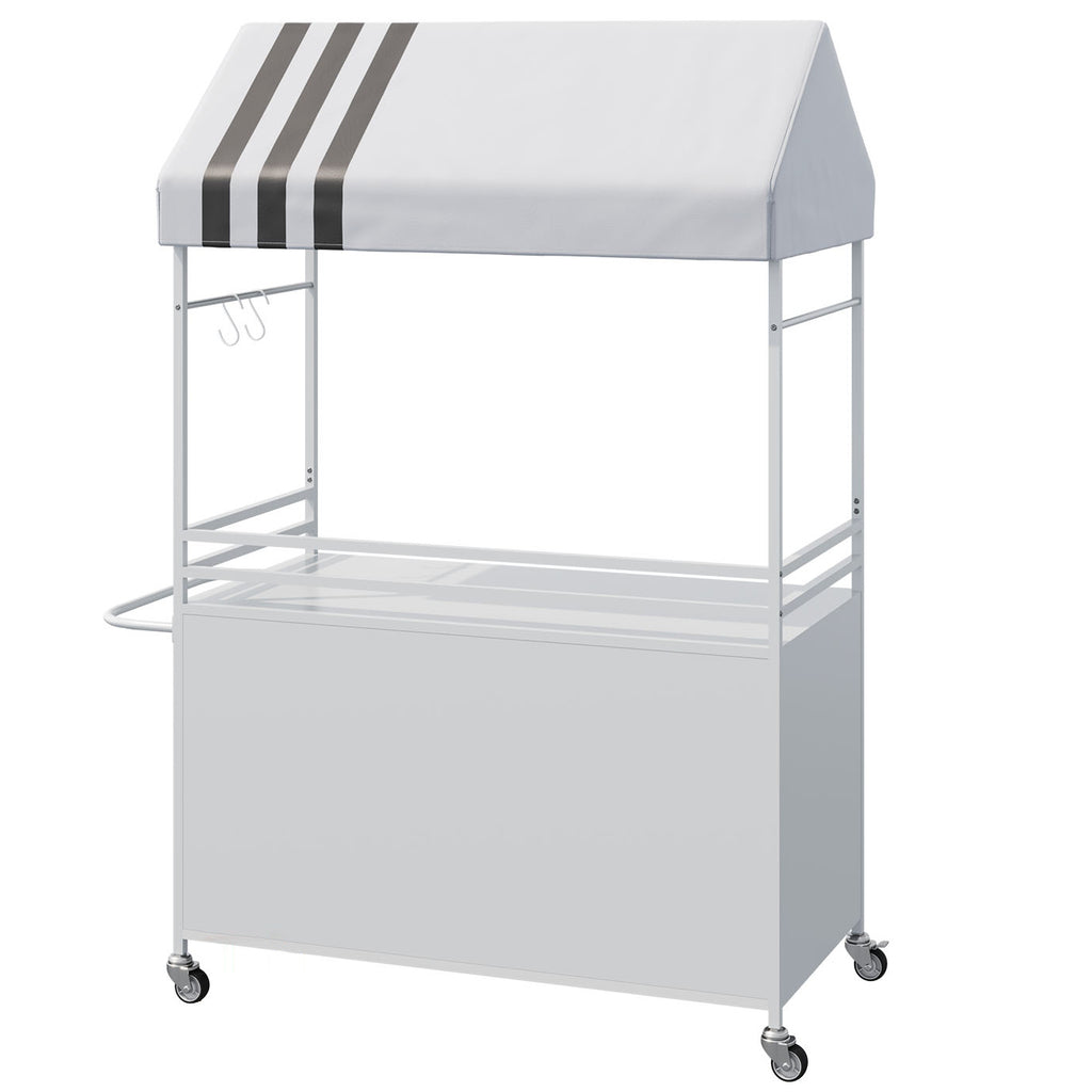 Choosilay Portable Vendor Cart with Canopy, Mobile Food Display Stand with Lockable Wheels, Mobile Food Carts for Sale, Portable Food Display Stand for Market, Street Food & Events (White/Balck)
