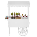 Haooyeah 2-Tier Dessert Display Cart with Storage Cabinet, DIY Decoration Candy Cart with Canopy & Wheels, Utility Cart for Parties & Events, White