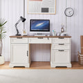 Haooyeah Farmhouse Executive Desk 60", Wood Office Desk with Drawers, File Cabinet, Charging Station