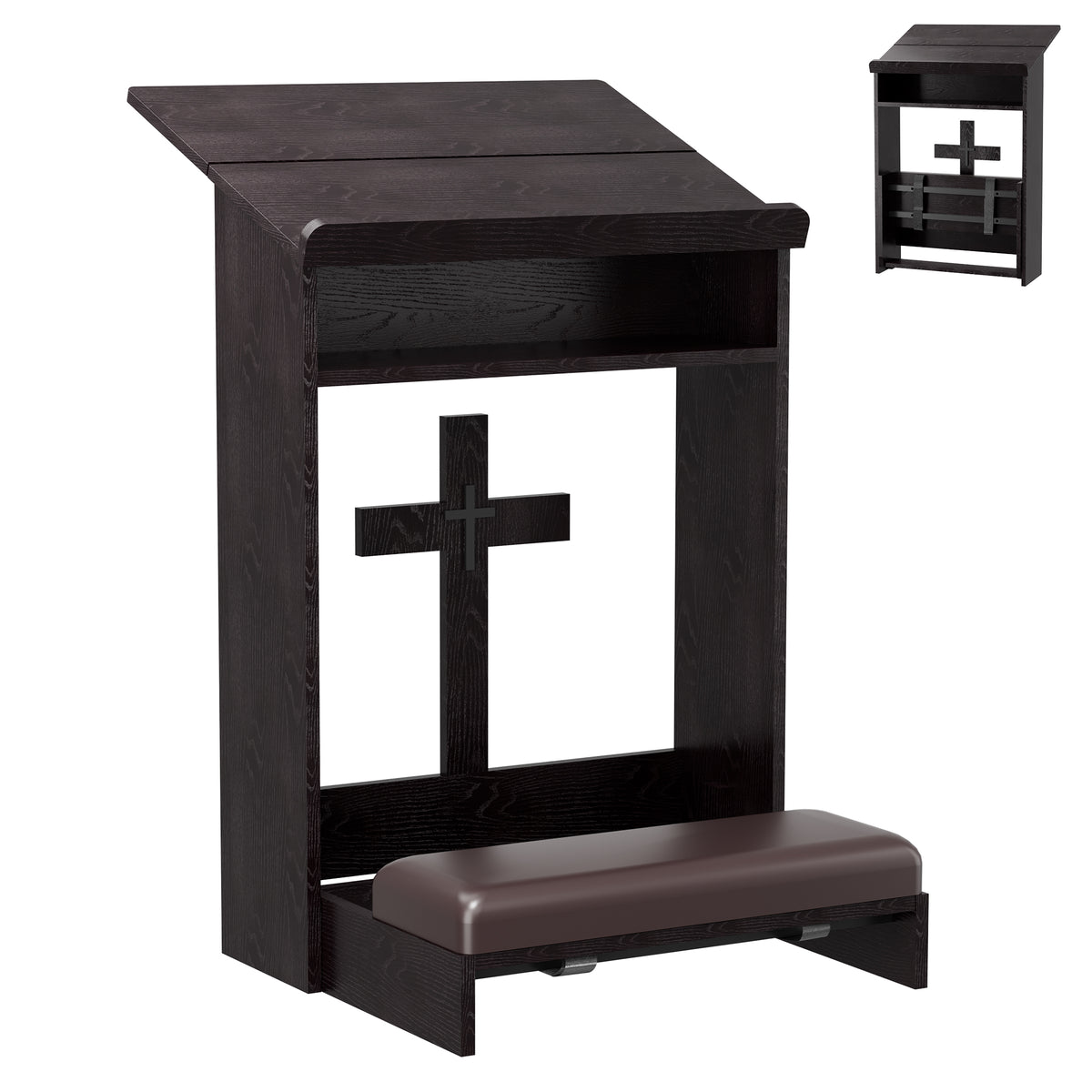Haooyeah Foldable Kneeling Prayer Bench, Padded Kneeler, Tilted Tabletop, Storage Shelf, Reinforced Frame