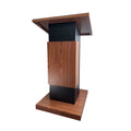 Haooyeah Wood Podium Stand with Wheels, 15MM Particle Board Lectern with Storage & Mic Space, Brown