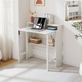 Haooyeah Fold Out Desk with Power Outlets, Small Space-Saving Foldable Desk with Storage Shelf, Hidden Wall Desk for Bedroom, Living Room & Office