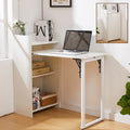 Haooyeah 37" Foldable Storage Desk with Charging Station, Space-Saving Desk with Raised Surface, Multi-functional Desk for Home Office, Bedroom, and Small Spaces