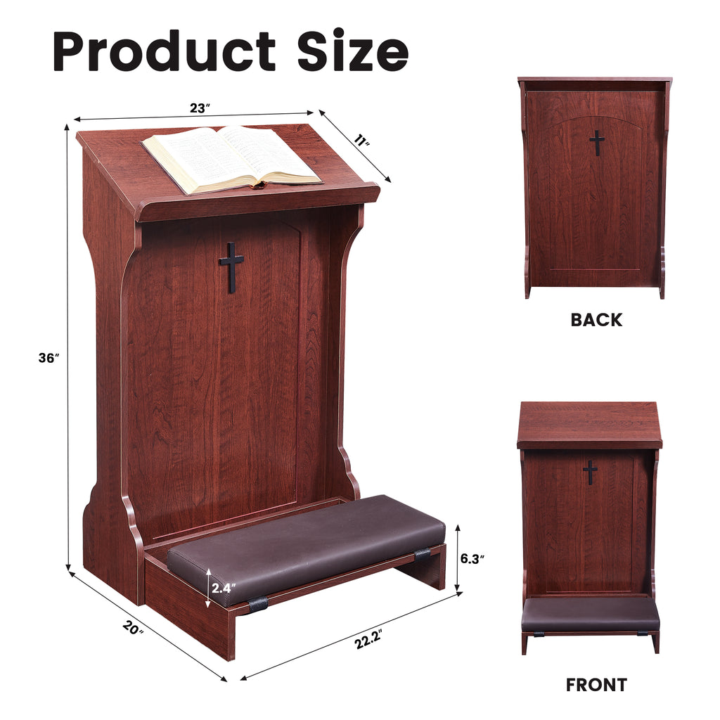 Haooyeah Wooden Prayer Table with Thick Kneeling Pad, Folding Design, Rounded Book Rest, Decorative Cross, Steel Tube Base for Home & Church Use