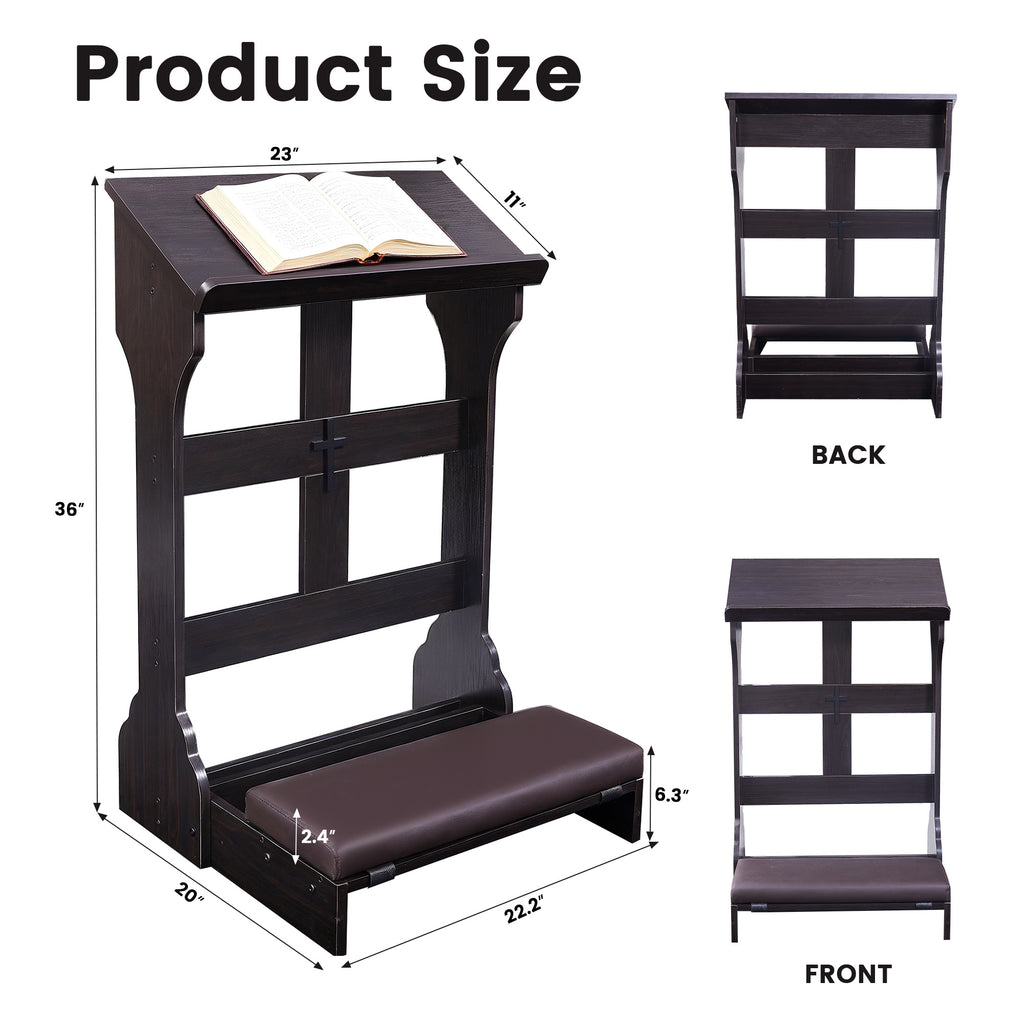 Haooyeah Wooden Prayer Table Foldable Kneeler Bench 2.4" Thick Cushion Reinforced Steel Decorative Cross Rounded Book Stop Space-Saving Home Church