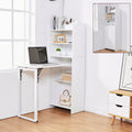 Haooyeah Foldable Desk with Bookshelf, 2-in-1 Space-Saving Computer Desk, Storage Shelves, Built-in Power Outlet, Easy-Fold Desk