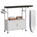 Haooyeah Ironing Board Cabinet with Storage, Foldable Ironing Table, Iron Holder, Rolling Casters, Height Adjustable, White