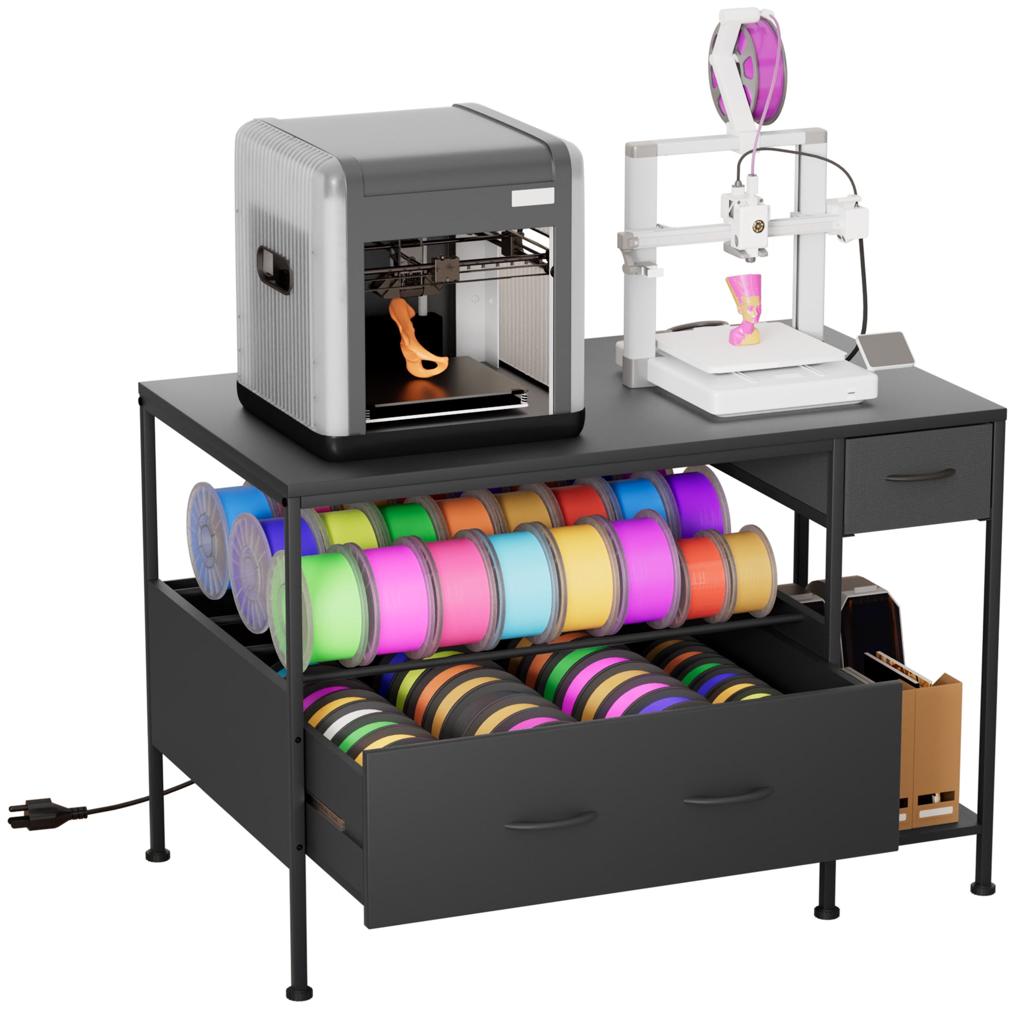 Haooyeah 3D Printer Stand with Storage Drawers & Power Outlet, Multi-Layer Filament Organizer Workstation
