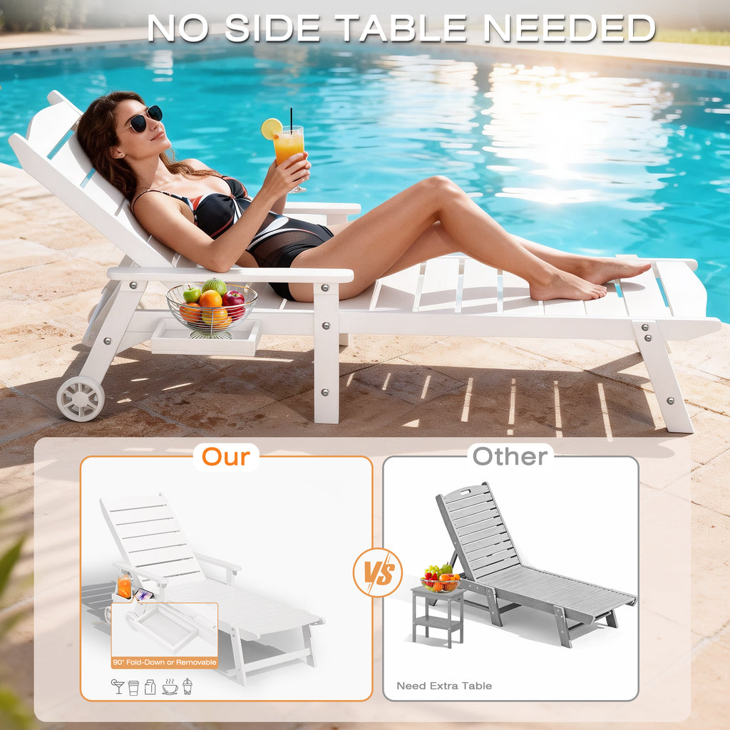 Pool Lounge Chairs Set of 4, 6.3ft Full-Length Patio Pool Lounge Chairs,5-Position Adjustable Backrest (Flat Recline),HIPS All-Weather for Beach,White