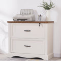 Haooyeah 31.5" Farmhouse Filing Cabinet with Locking Drawer, 2 Drawer File Organizer with Adjustable Rails for A4/Letter/Legal, Large Office Storage, Antique White