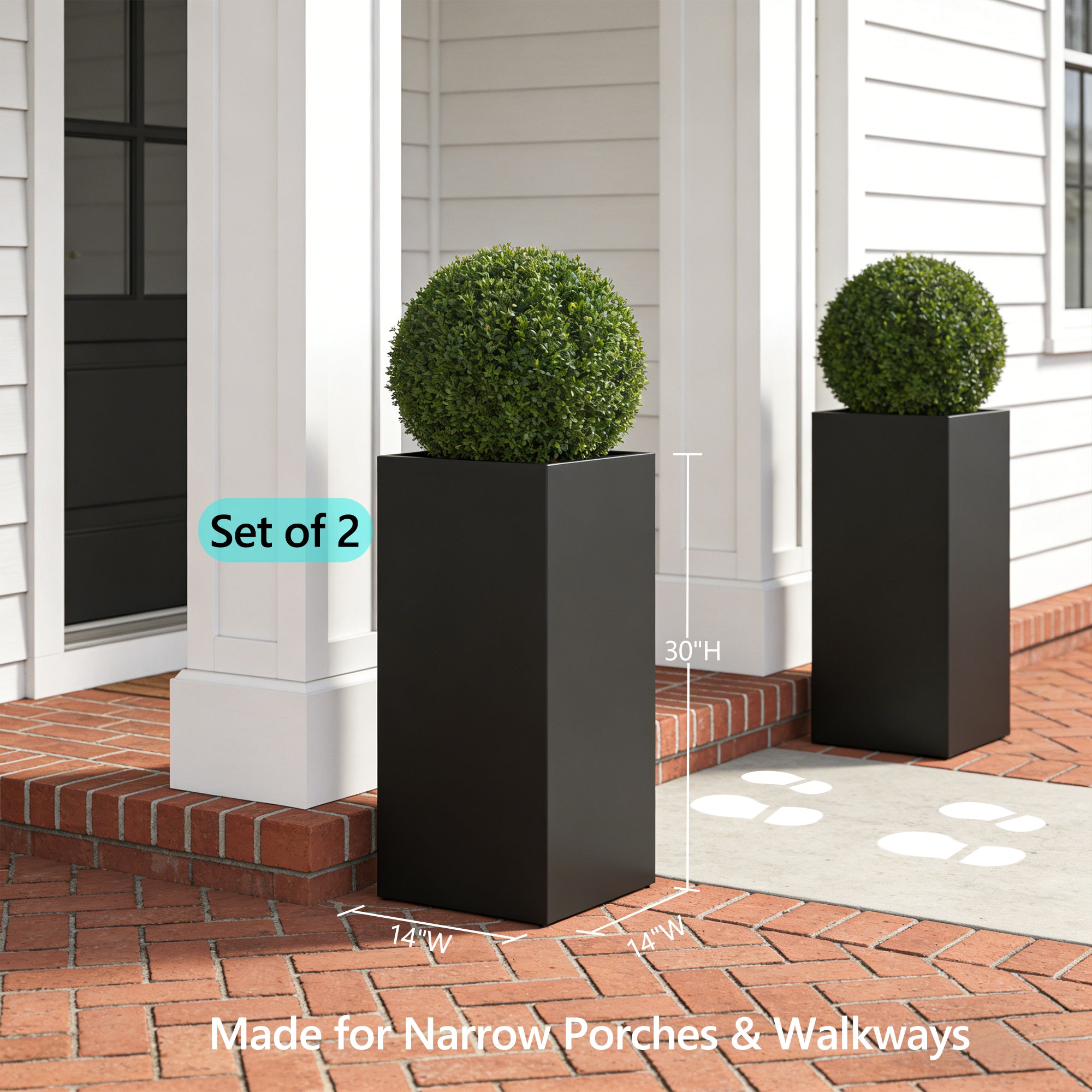 Set of 2 Tall Metal Planter Box for Outdoor Plants,14" L x 14" W x 30" H Heavy Duty Tall Outdoor Planter with Removable Insert Shelf for Porch, Patio, Backyard| Modern Décor|Built-in Drainage