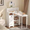 Haooyeah L-Shaped Manicure Table with 5 Shelves, 3 Drawers, Foldable Nail Desk with Charging Station, Space-Saving Workstation