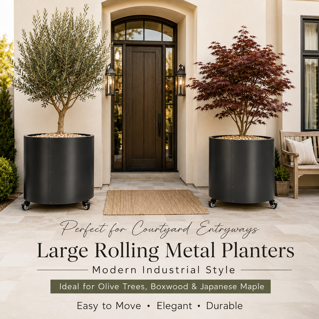 2 Pack Rolling Planter for Tree,30 Gallon Large Metal Tree Pots for Outdoor 22"x 24" Round Planter Box with 4 Drainage Holes & Wheels,Morden Raise Planters for Citrus,Lemon,Vegetables,Flowers,Herbs