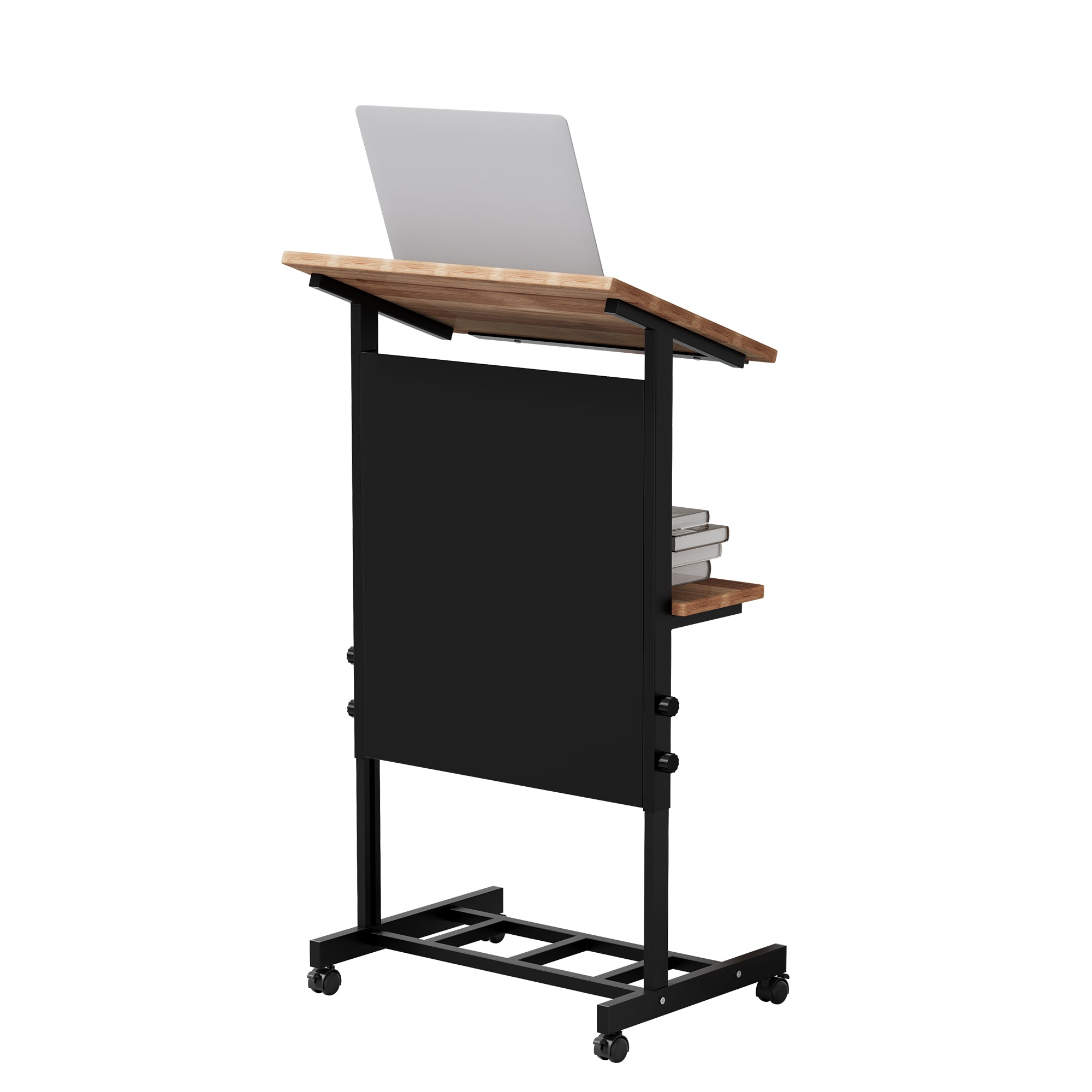 Haooyeah Rolling Podium Stand, Height Adjustable Mobile Desk with Storage Shelf, Cup Holder & Microphone Hole, Lightweight for Office & Classroom
