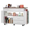 Haooyeah Gift Wrapping Station Cart, Expandable Foldable Craft Table with Power Outlets & USB, Rolling Utility Cart with Ribbon Holder & Paper Storage, White