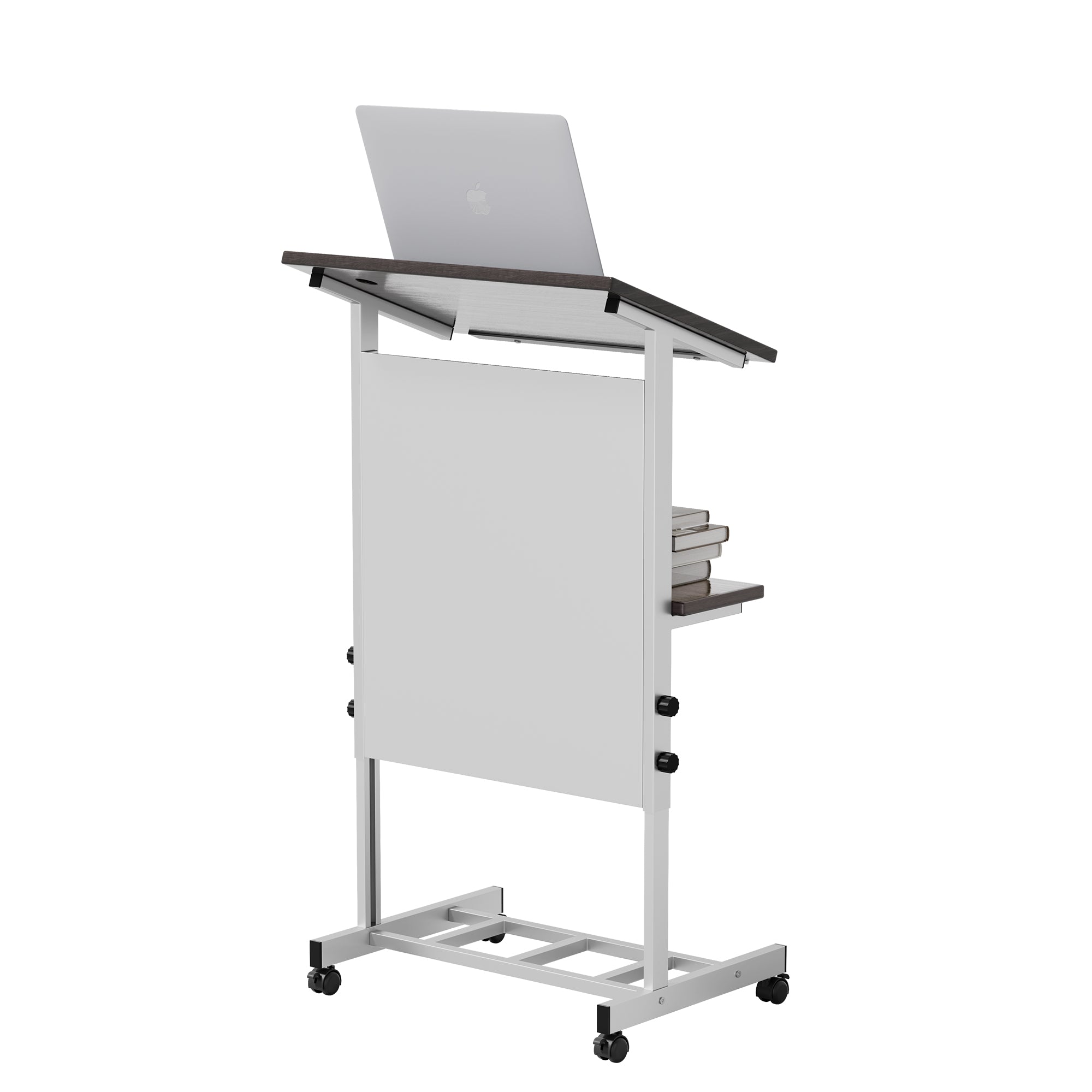 Haooyeah Rolling Podium Stand, Height Adjustable Mobile Desk with Storage Shelf, Cup Holder & Microphone Hole, Lightweight for Office & Classroom