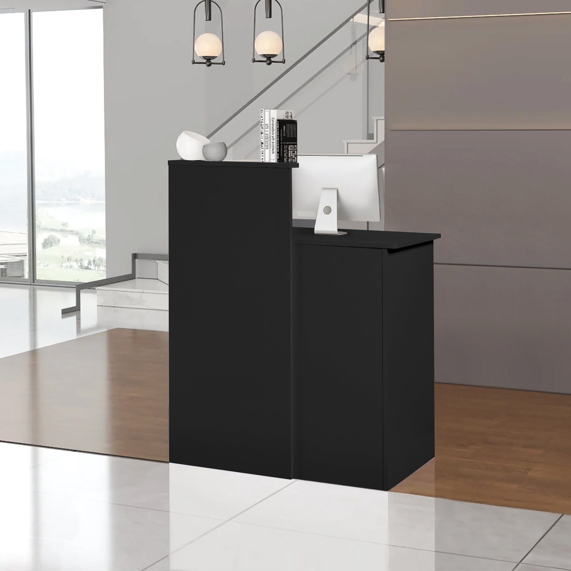 Haooyeah Reception Desk with Lockable Drawers, Front Counter with Storage & Cable Management Hole for Office, Store, Hotel