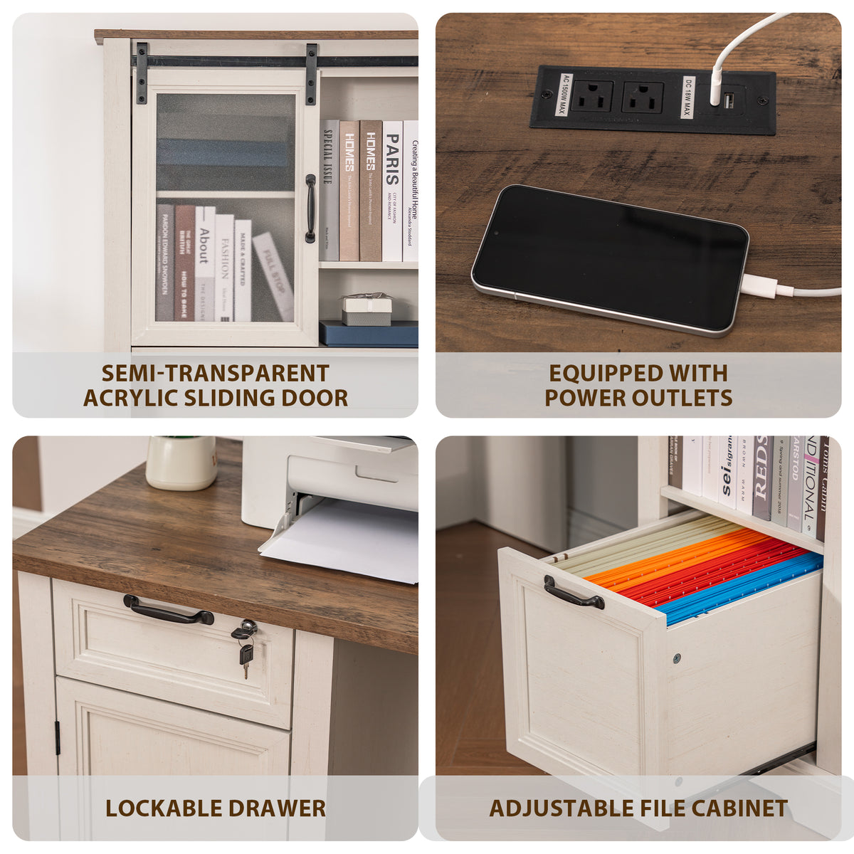 Haooyeah L Shaped Desk with Hutch, Corner Computer Desk with Storage, Power Outlet, Drawer,White