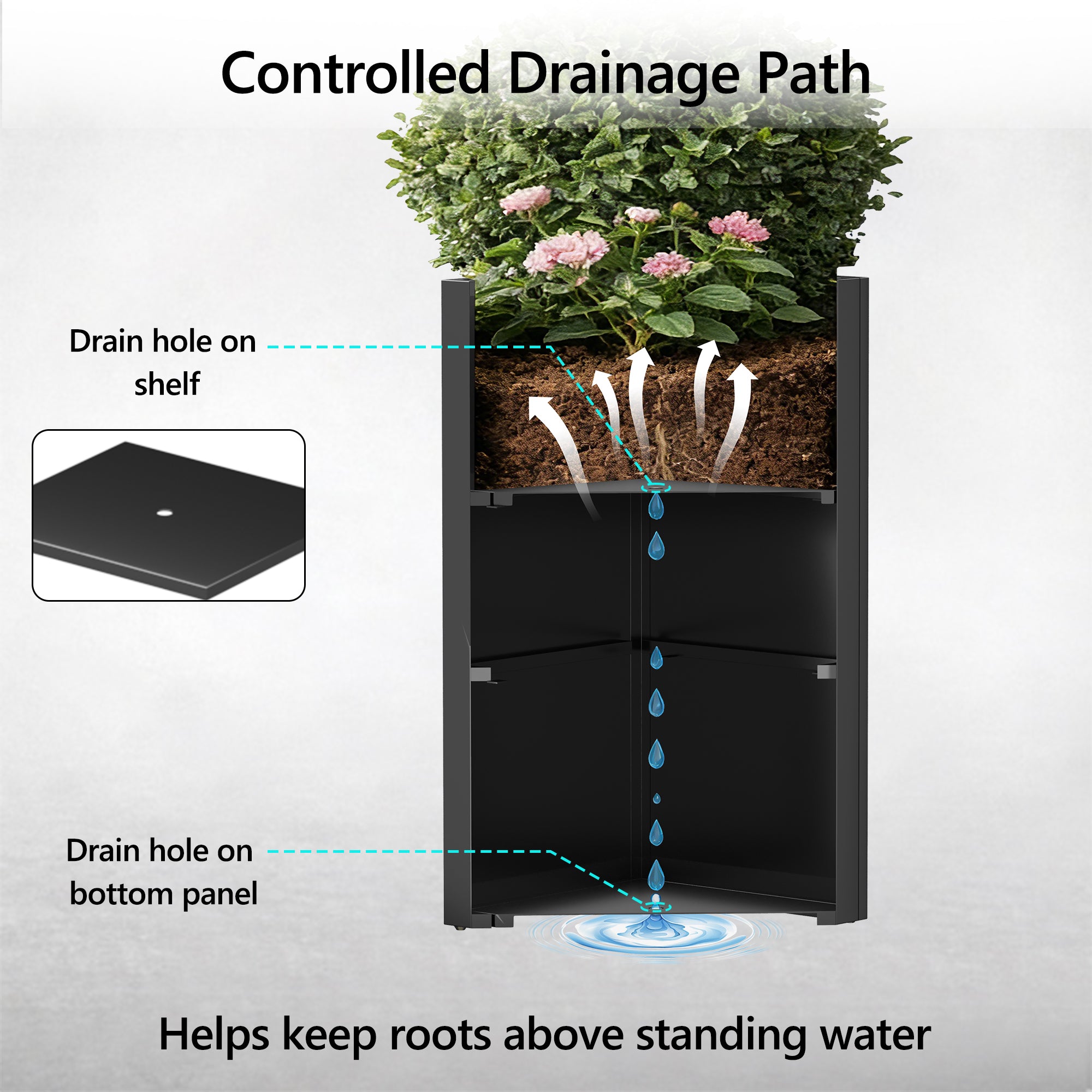 Set of 2 Tall Metal Planter Box for Outdoor Plants,14" L x 14" W x 30" H Heavy Duty Tall Outdoor Planter with Removable Insert Shelf for Porch, Patio, Backyard| Modern Décor|Built-in Drainage