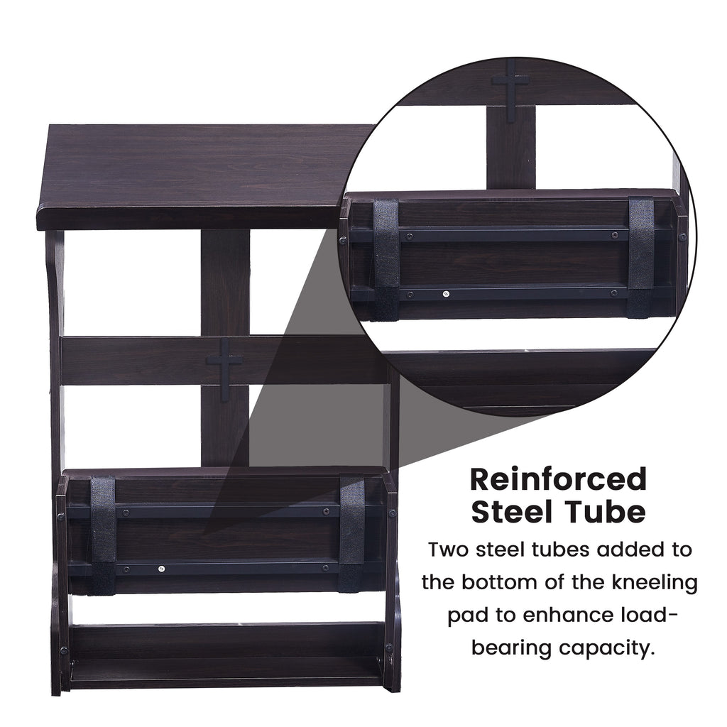 Haooyeah Wooden Prayer Table Foldable Kneeler Bench 2.4" Thick Cushion Reinforced Steel Decorative Cross Rounded Book Stop Space-Saving Home Church