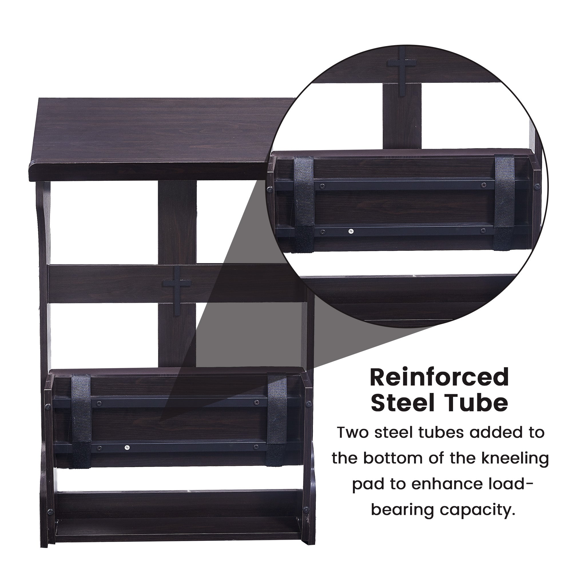 Haooyeah Wooden Prayer Table Foldable Kneeler Bench 2.4" Thick Cushion Reinforced Steel Decorative Cross Rounded Book Stop Space-Saving Home Church