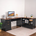 Haooyeah 60" L Shaped Executive Desk with File Cabinet, Office Desk with Drawers & Shelves, Built-in Power Outlet, Wood Computer Desk for Home Office Study