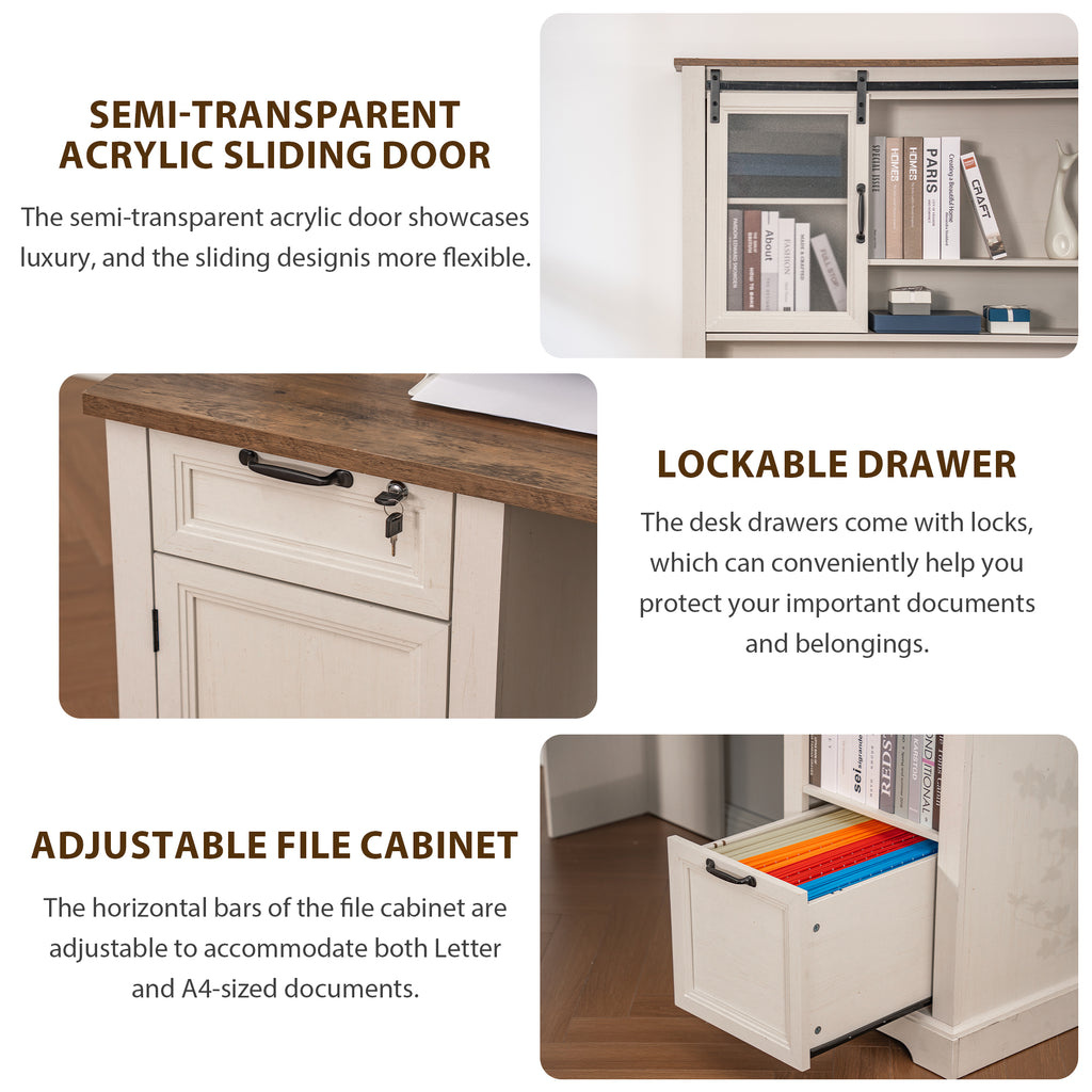 Haooyeah L Shaped Desk with Hutch, Corner Computer Desk with Storage, Power Outlet, Drawer,White