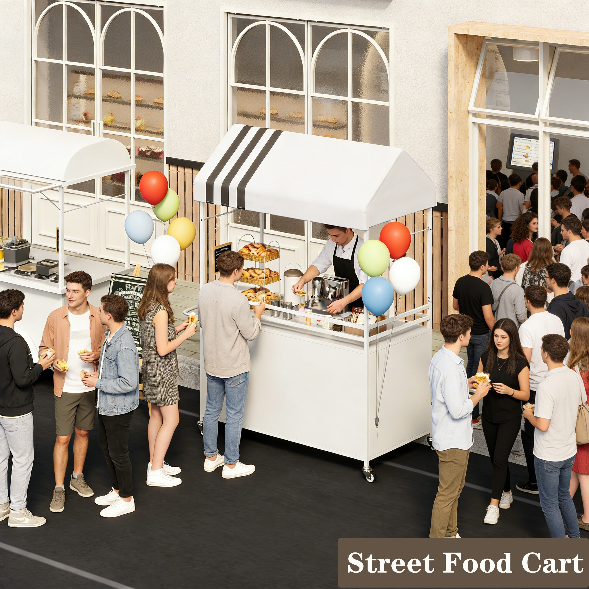 Portable Vendor Cart with Canopy, Outdoor Mobile Food Cart with Wheels, 75" Tall Street Display Stand,Farmers Markets Events, Vendor's Dessert Vending Stall