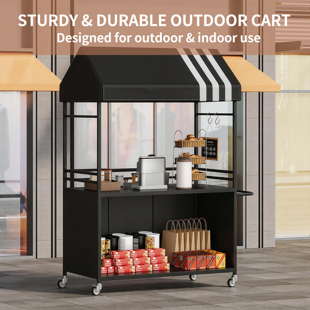 Choosilay Portable Vendor Cart with Canopy, Mobile Food Display Stand with Lockable Wheels, Mobile Food Carts for Sale, Portable Food Display Stand for Market, Street Food & Events (White/Balck)