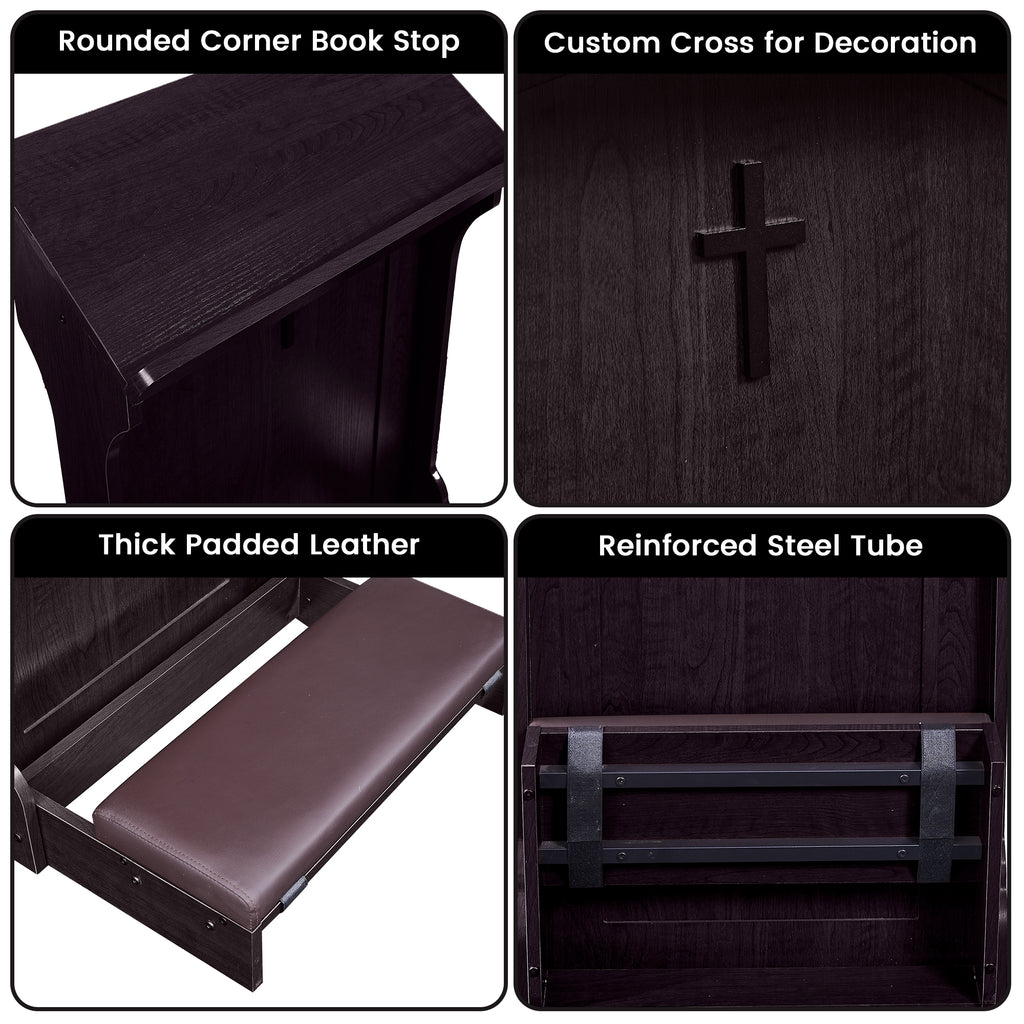Haooyeah Wooden Prayer Table with Thick Kneeling Pad, Folding Design, Rounded Book Rest, Decorative Cross, Steel Tube Base for Home & Church Use
