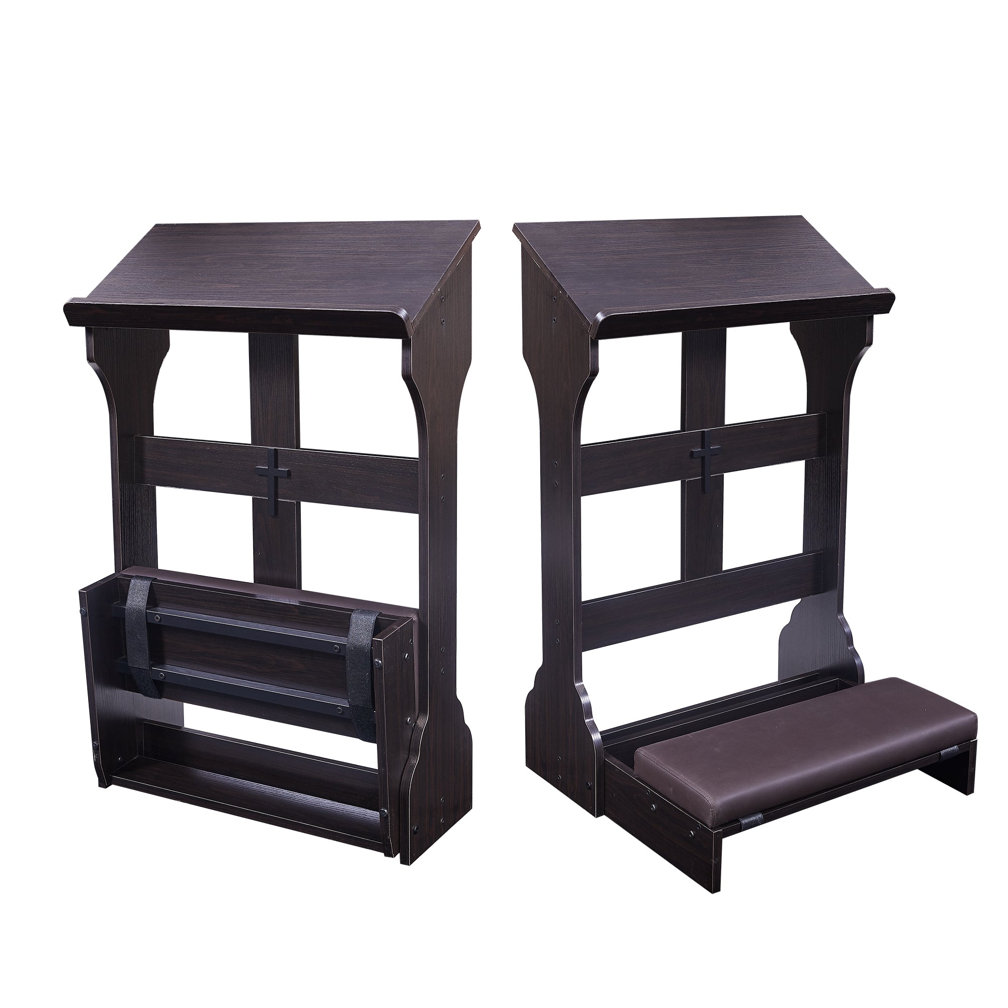Haooyeah Wooden Prayer Table Foldable Kneeler Bench 2.4" Thick Cushion Reinforced Steel Decorative Cross Rounded Book Stop Space-Saving Home Church