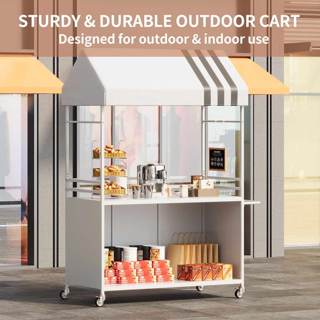 Choosilay Portable Vendor Cart with Canopy, Mobile Food Display Stand with Lockable Wheels, Mobile Food Carts for Sale, Portable Food Display Stand for Market, Street Food & Events (White/Balck)