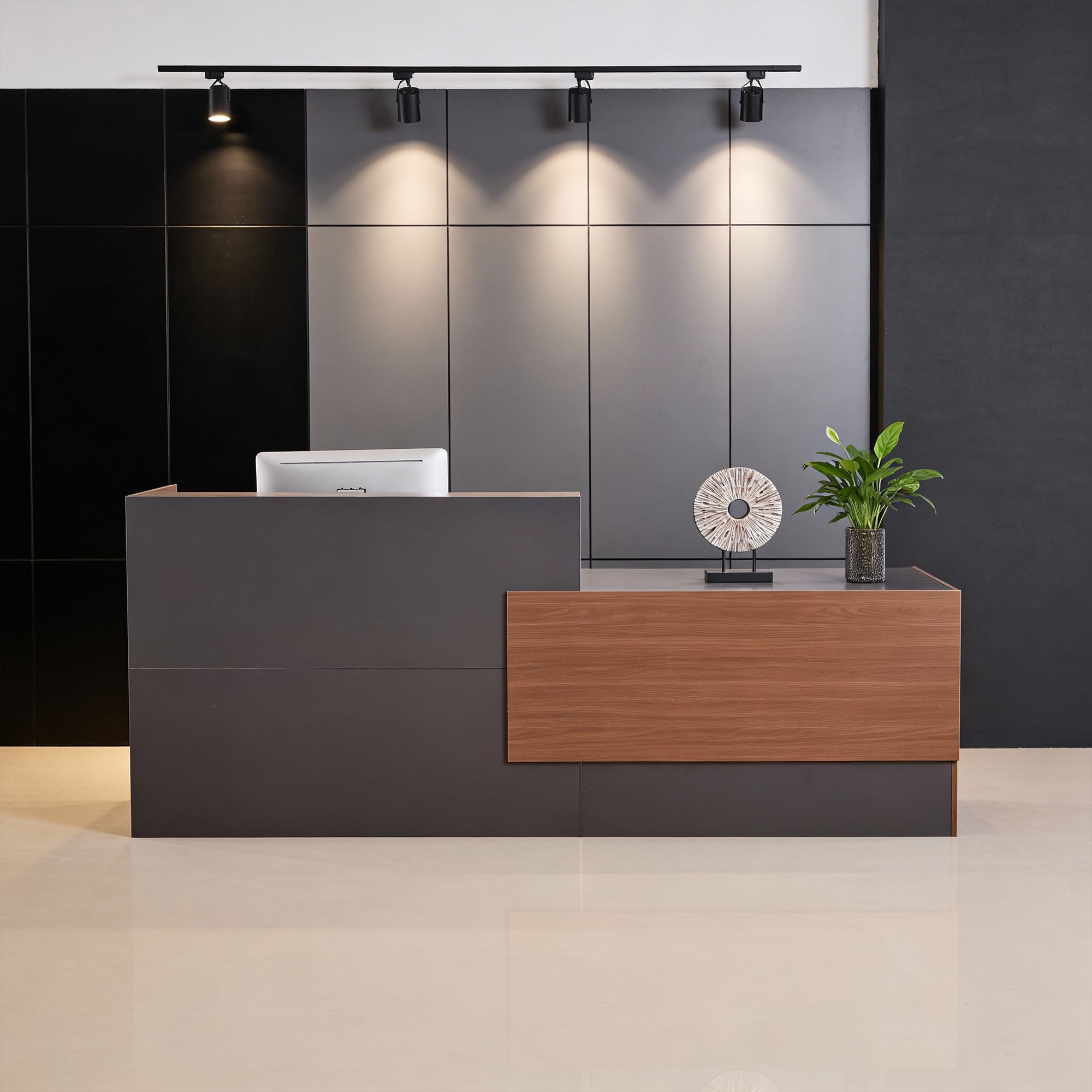 Haooyeah Reception Desk with Counter, Modern Desk with Lockable Drawer & Shelves