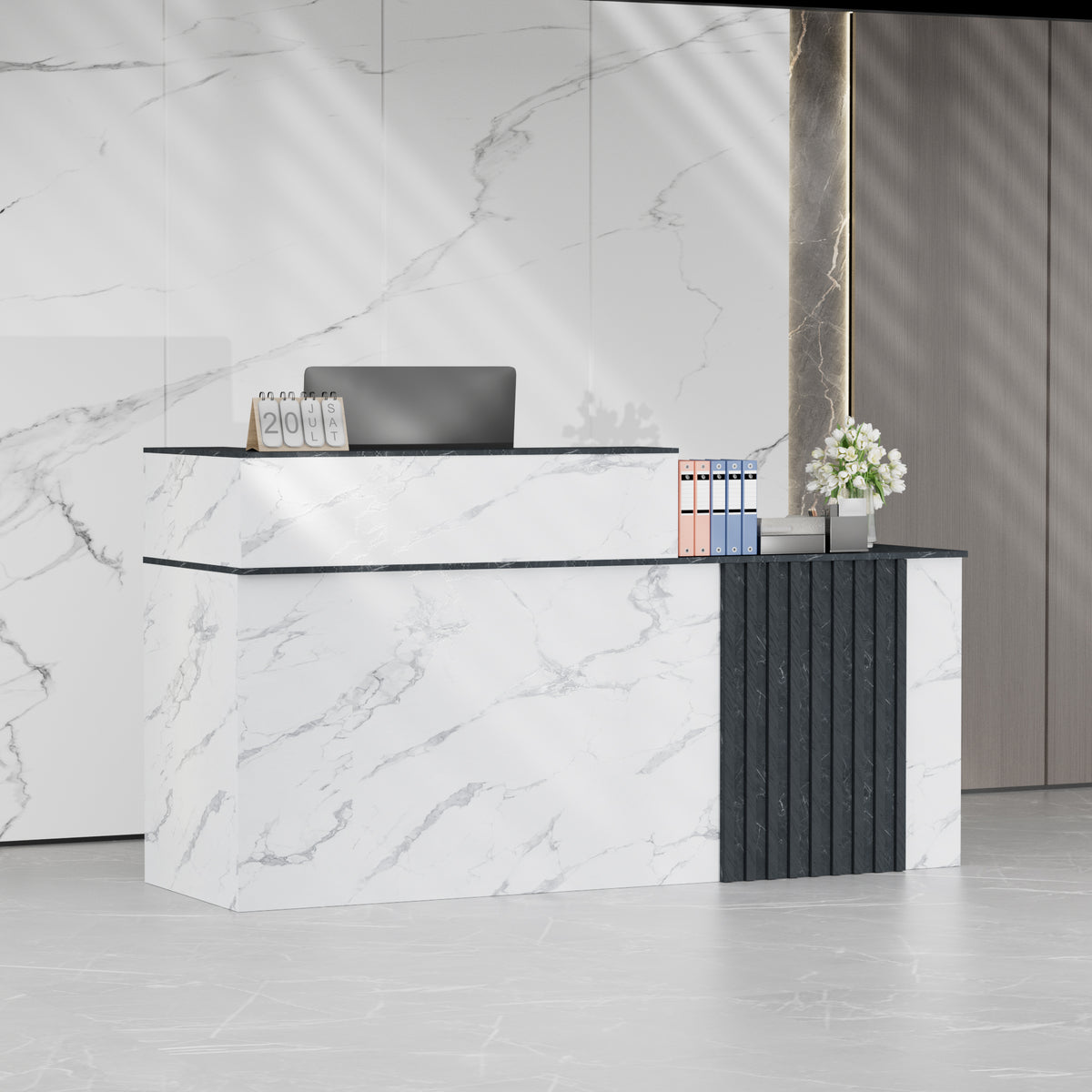 Haooyeah 63" Reception Desk, Modern Front Counter with Storage for Office