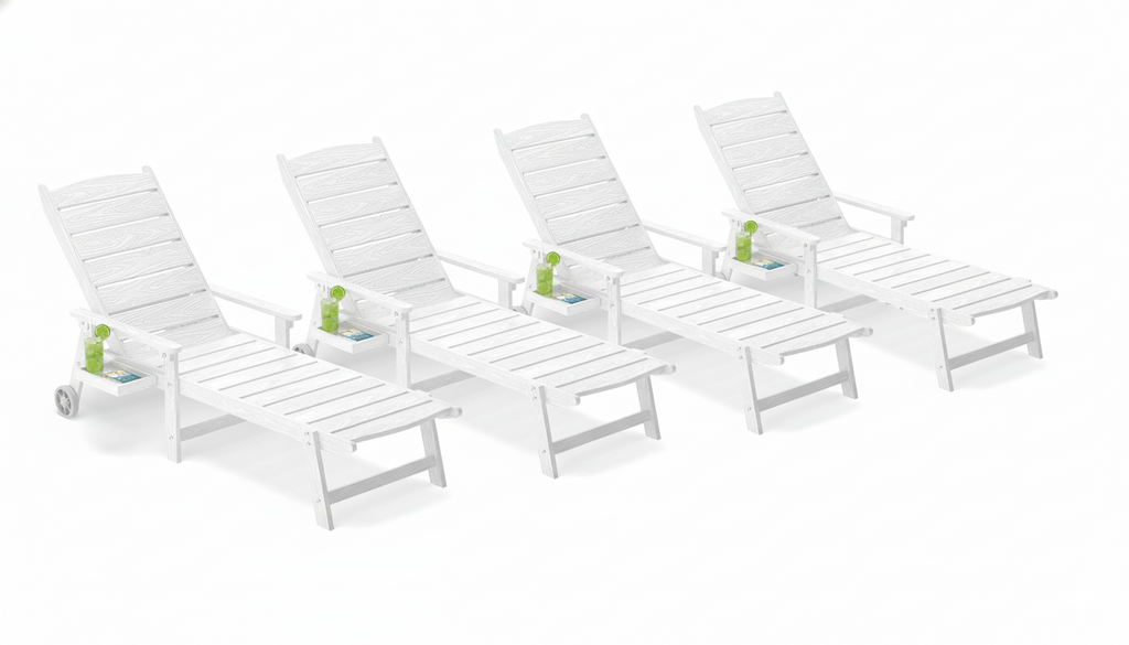 Pool Lounge Chairs Set of 4, 6.3ft Full-Length Patio Pool Lounge Chairs,5-Position Adjustable Backrest (Flat Recline),HIPS All-Weather for Beach,White