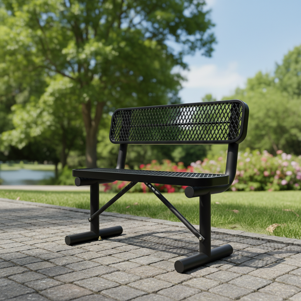 AwayHome Heavy Duty Mesh Metal Outdoor Park Bench with Backrest & Steel Frame