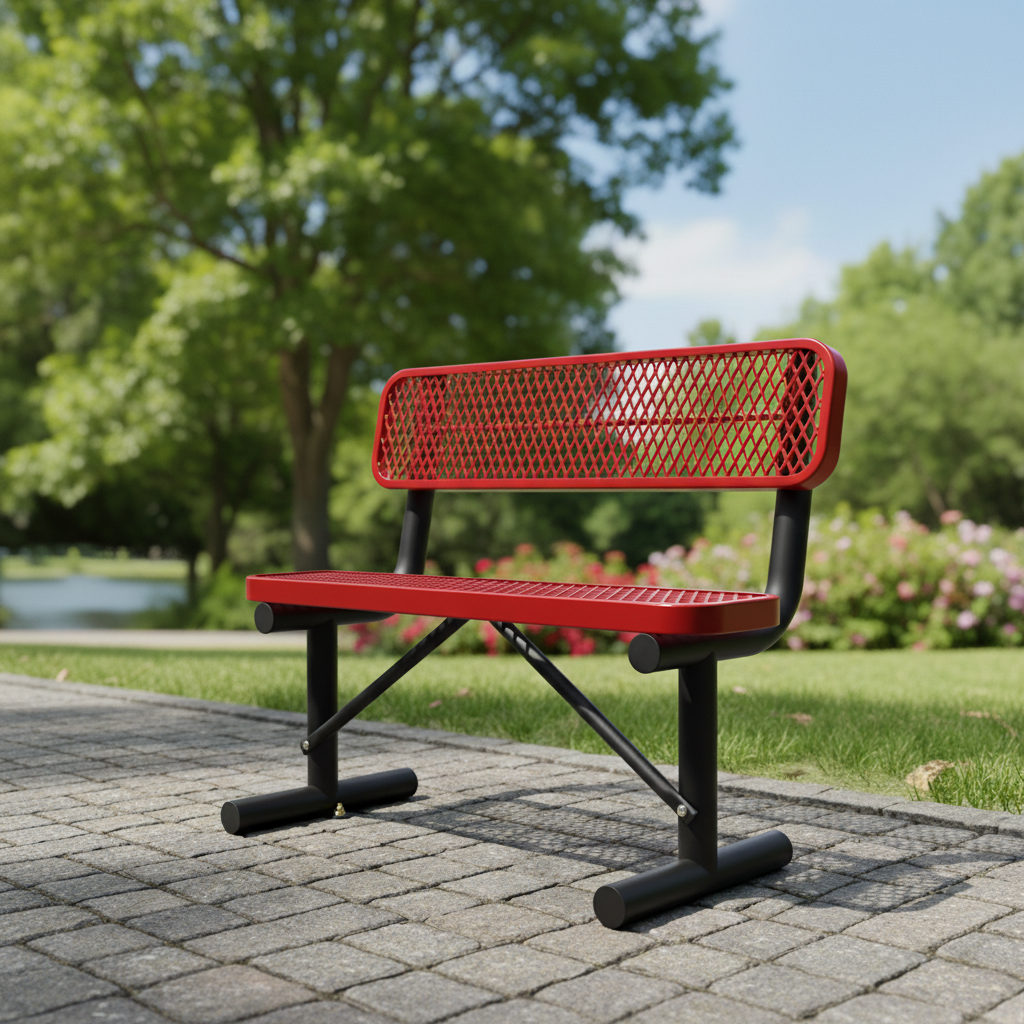 AwayHome Heavy Duty Mesh Metal Outdoor Park Bench with Backrest & Steel Frame