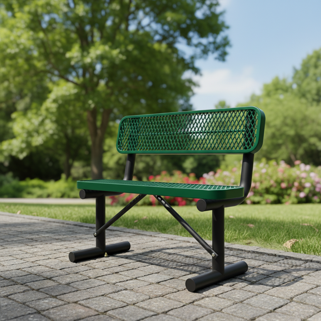 AwayHome Heavy Duty Mesh Metal Outdoor Park Bench with Backrest & Steel Frame