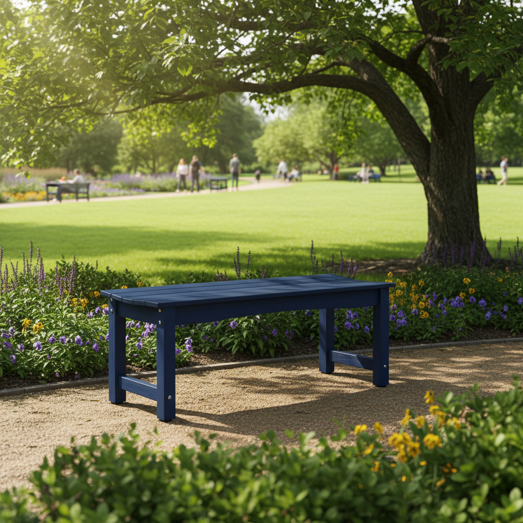 AwayHome 44"Weatherproof HIPS Outdoor Bench for 2-Person, Never Rot or Fade, Park Bench with Wood Grains
