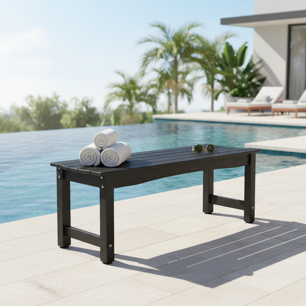 AwayHome 44"Weatherproof HIPS Outdoor Bench for 2-Person, Never Rot or Fade, Park Bench with Wood Grains