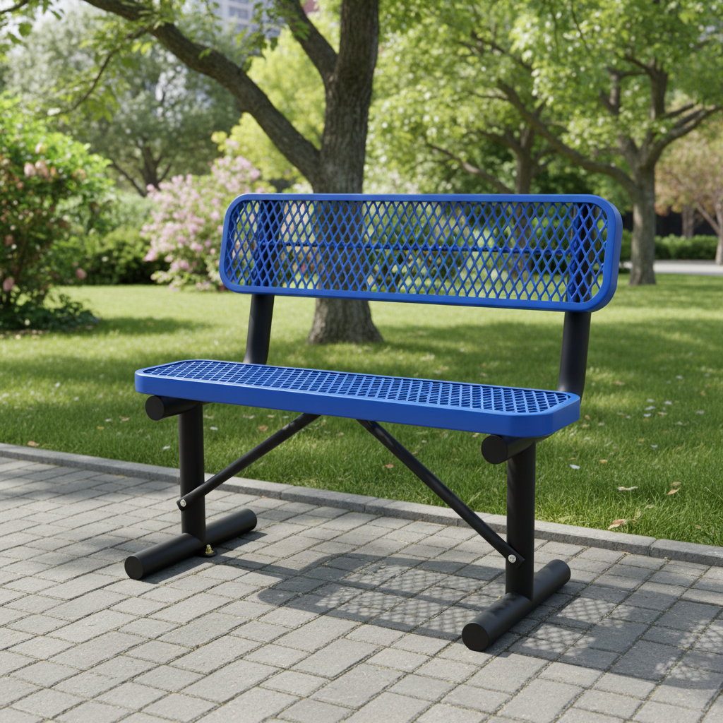 AwayHome Heavy Duty Mesh Metal Outdoor Park Bench with Backrest & Steel Frame
