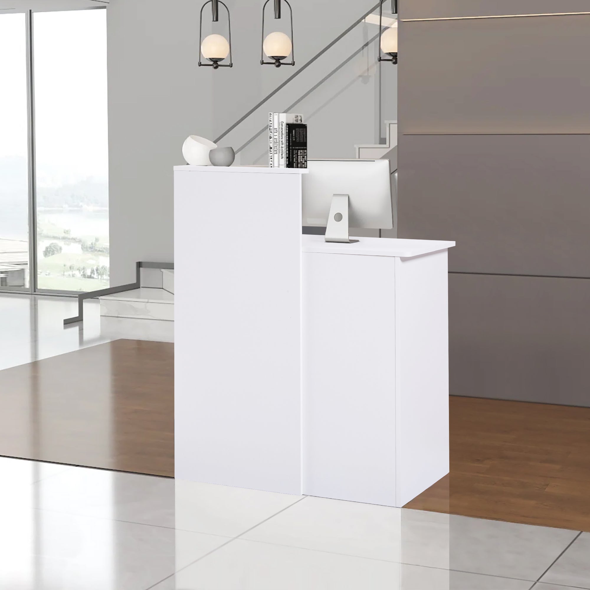Haooyeah Reception Desk with Lockable Drawers, Front Counter with Storage & Cable Management Hole for Office, Store, Hotel